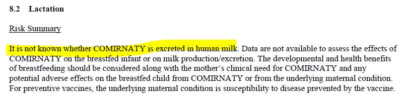 Lactation Pfizer label - still same April 2023