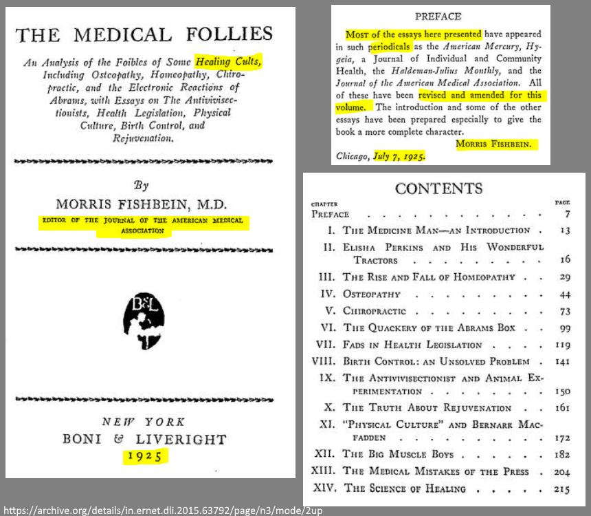 The Medical Follies by Morris Fishbein 1925 - an attack against The Cults